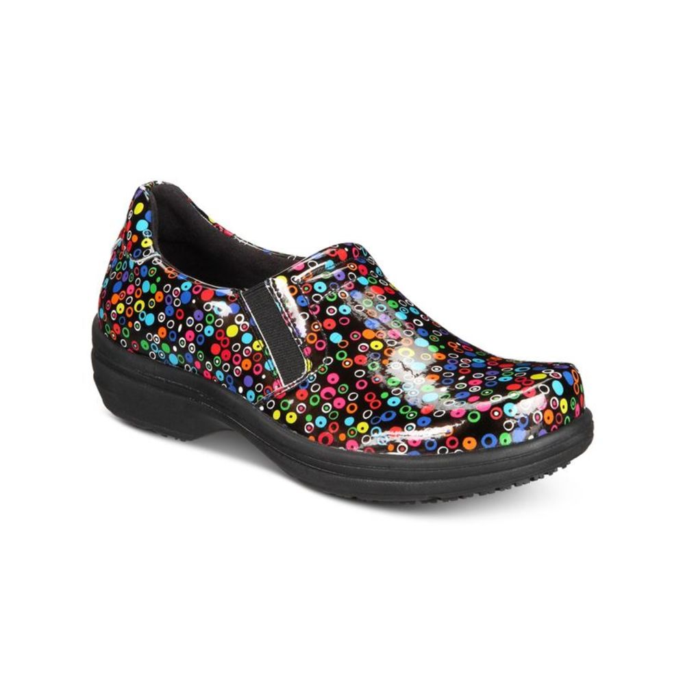EASY WORKS BY EASY STREET Womens Black Bind Wedge Slip On Leather Clogs 8